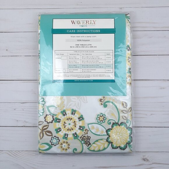 Waverly Vinyl Tablecloth Floral Flowers 52x90 Green Yellow - Picture 2 of 2